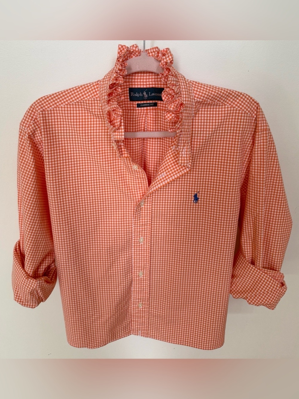 Upcycled Ralph Lauren Classic Fit Orange Gingham Button-Down Shirt